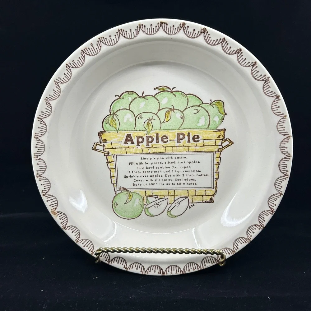 Vintage Apple Pie Recipe Plate Plater Decorative Retro Design Ceramic